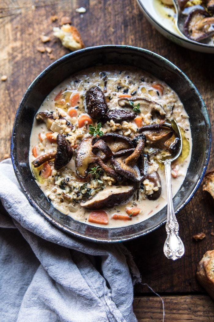 Creamy Wild Rice Soup with Butter Roasted Mushrooms.