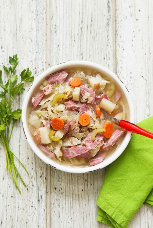 Crockpot Corned Beef and Cabbage Soup from Pip and Ebby