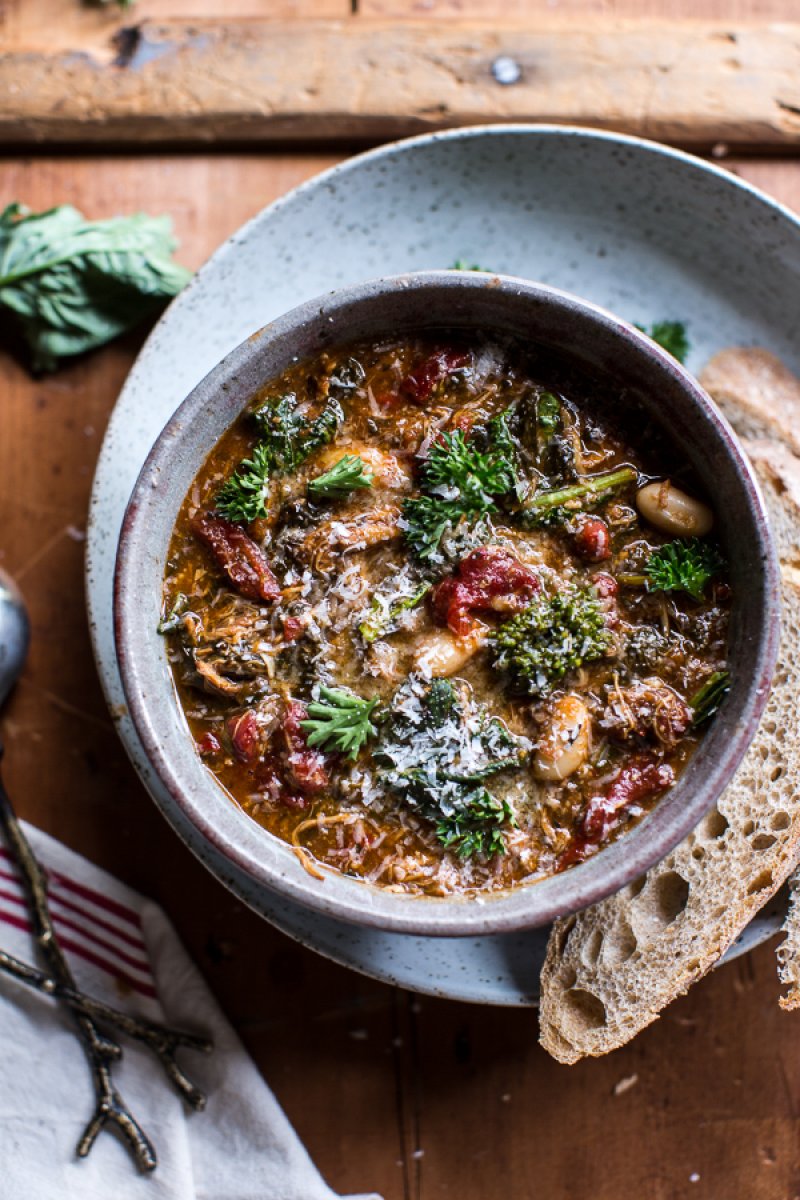 Crockpot Italian Chicken and Broccoli Rabe Chili from Half Baked Harvest