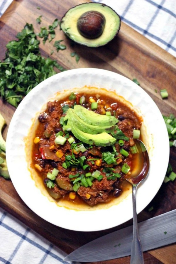 Crockpot Turkey and Vegetable Chili from Bowl of Delicious