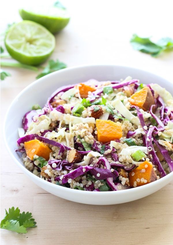 Crunchy Quinoa Power Bowl with Almond Ginger Dressing from Making Thyme for Health