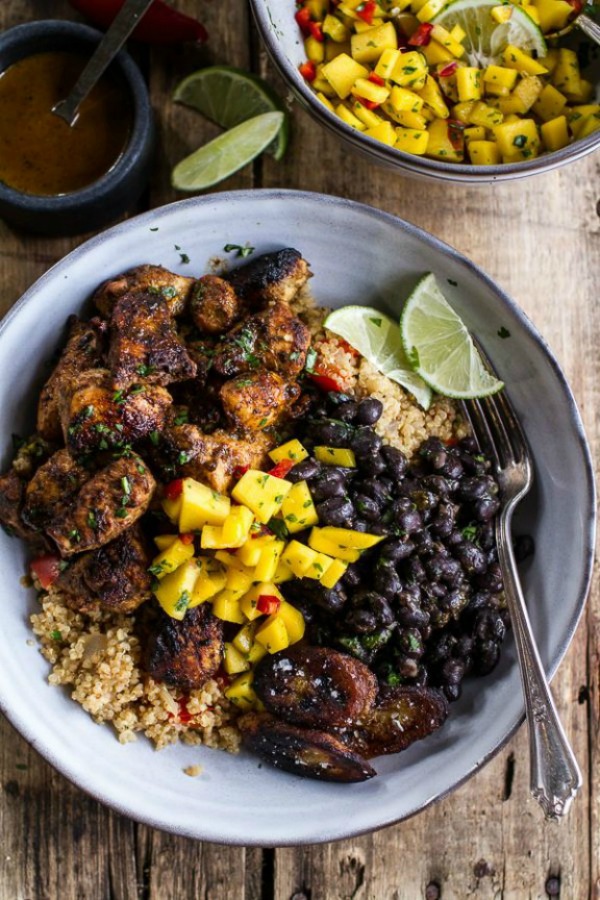 Cuban Chicken and Black Bean Quinoa Bowls with Fried Chili Spiced Bananas from Half Baked Harvest