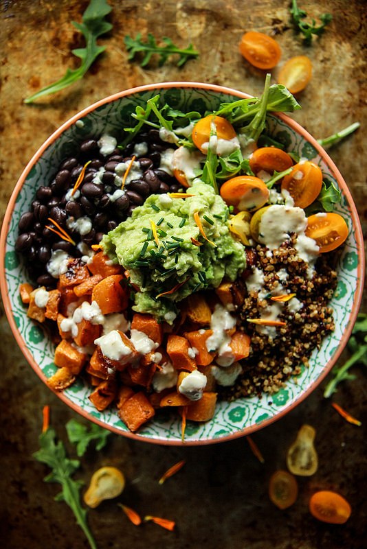 Cuban Quinoa Bowl with Spicy Dressing.