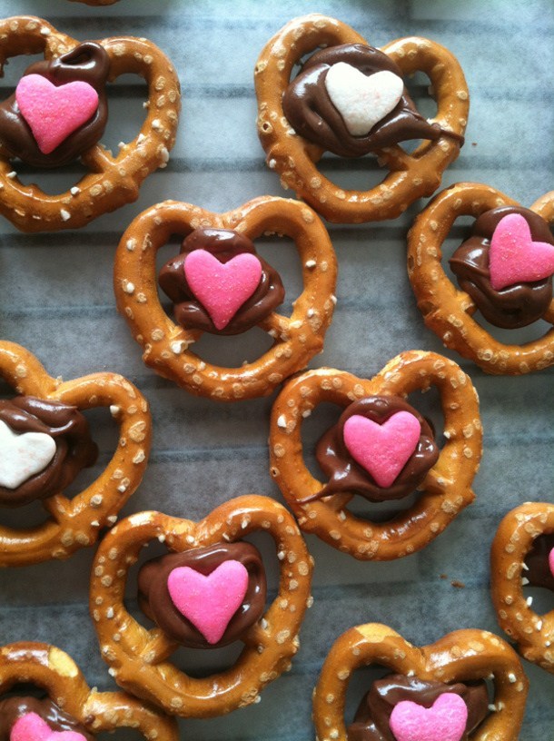 Cute Chocolate Covered Heart Pretzels by The Paper Pinata
