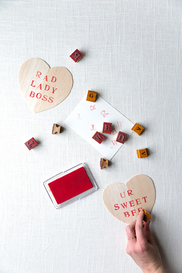 DIY balsa wood stamped gift tags.