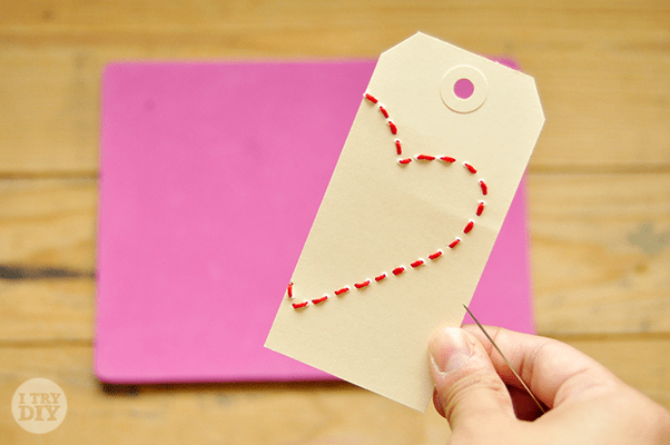 DIY stitched heart gift tags.