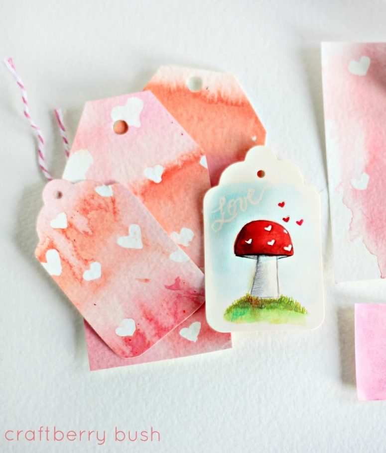 DIY watercolor Valentine gift tags.