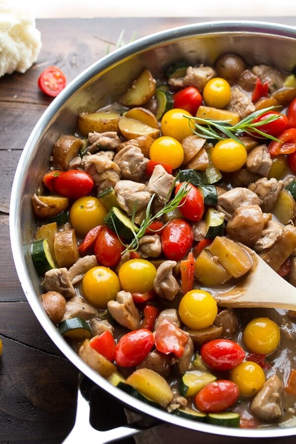 Easy Balsamic Chicken Skillet with Tomatoes and Tarragon via Sweet Peas and Saffron