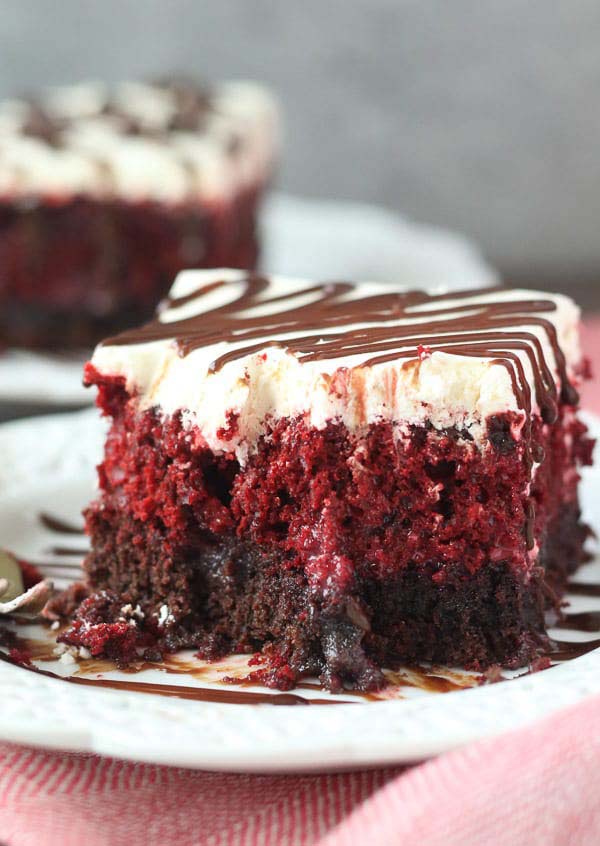 Gooey Red Velvet Brownie Cake.