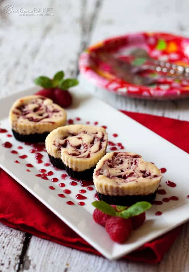 Heart Shaped Mini Raspberry Swirl Cheesecake from Barbara Bakes