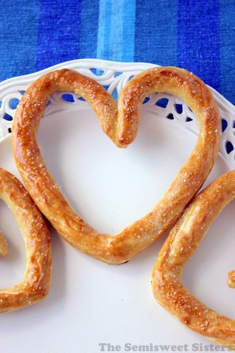 Heart-Shaped Soft Pretzels at The Semisweet Sisters