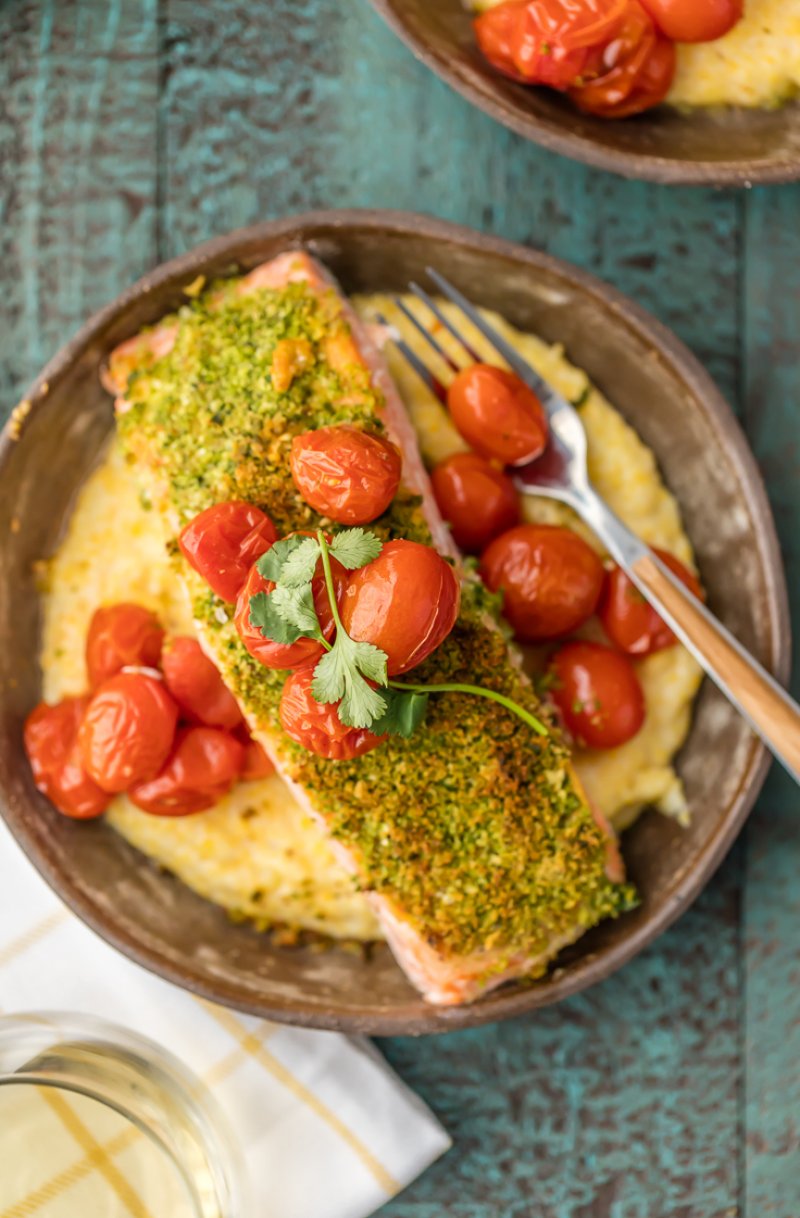 Herb Crusted Salmon With Goat Cheese Polenta