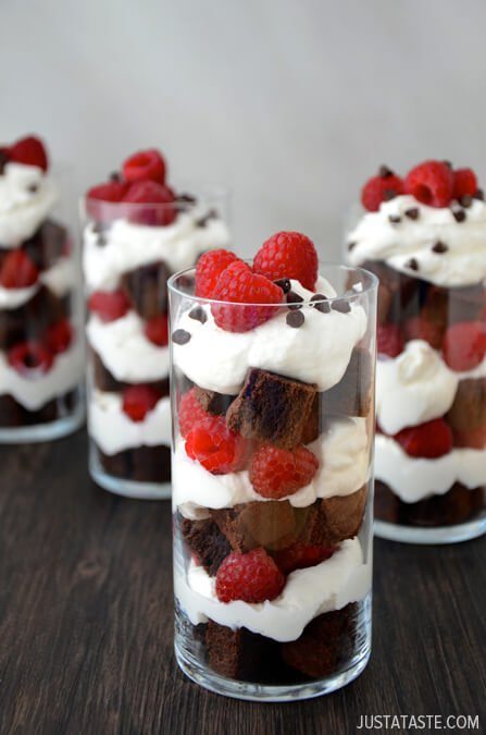 Individual Fruit & Chocolate Brownie Trifles from Just a Taste