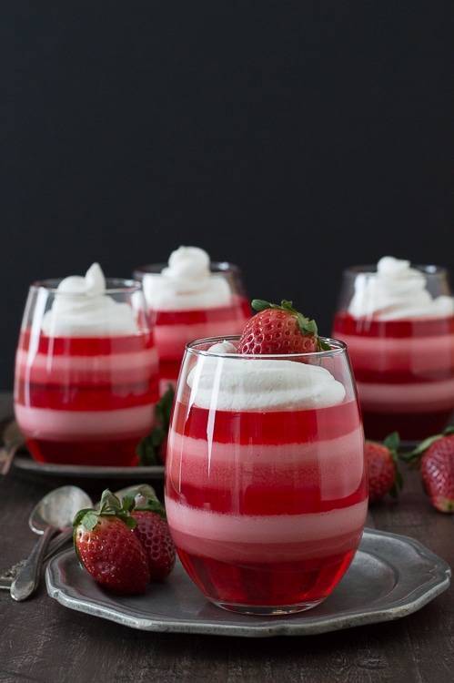 Layered Strawberry Jello Cups from The First Year Blog