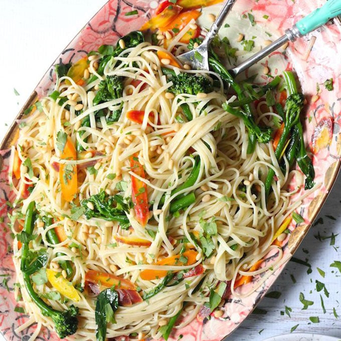 Linguini with Rainbow Carrots and Broccolini by The Organic Kitchen