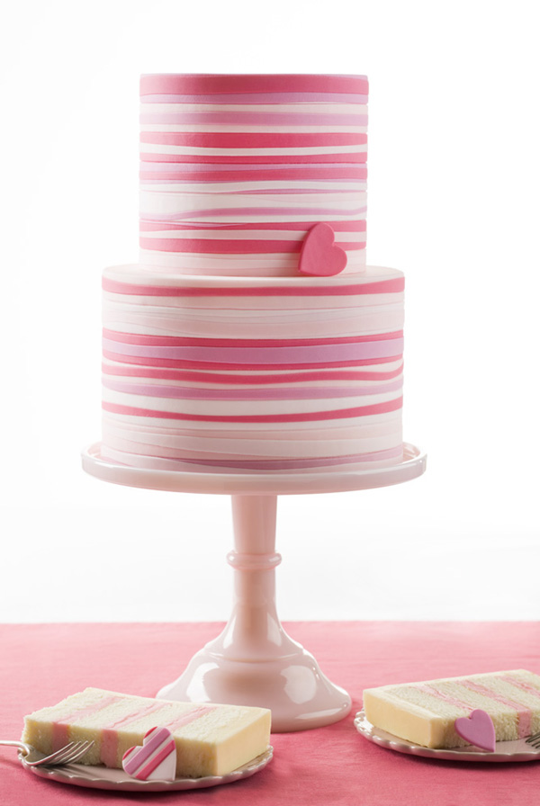 Pink Striped Heart Cake