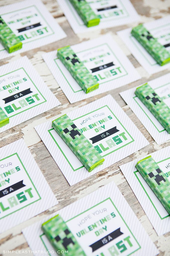 Printable Minecraft Valentines with creeper gum wrappers by Simple as that Blog