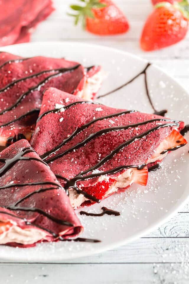 RED VELVET CRÊPES WITH CHOCOLATE WHIPPED CREAM.