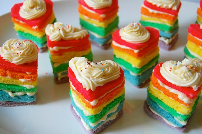 Rainbow Heart Cakes