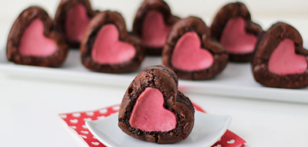 Raspberry Cheesecake Stuffed Brownie Hearts by Tablespoon