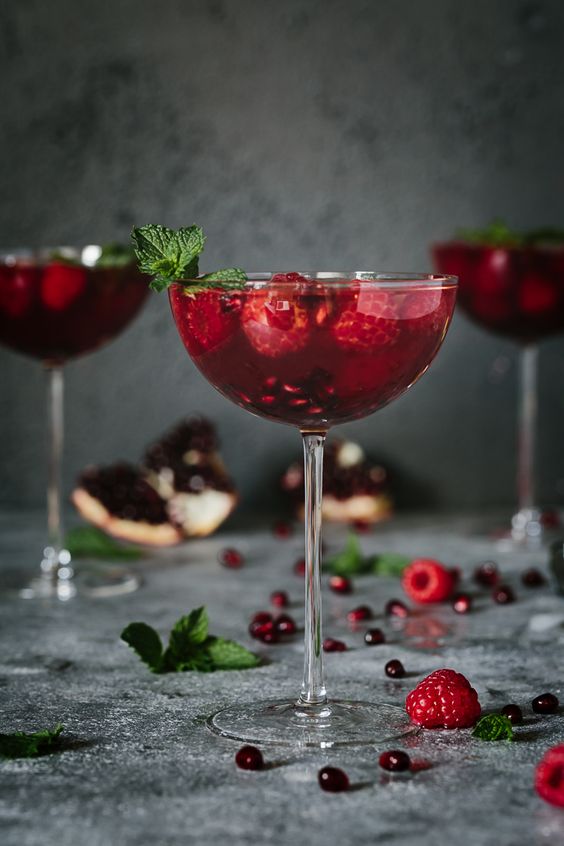 Raspberry and Pomegranate Rosé Summer Cocktail.