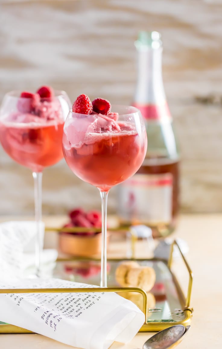 Raspberry sorbet cocktail.