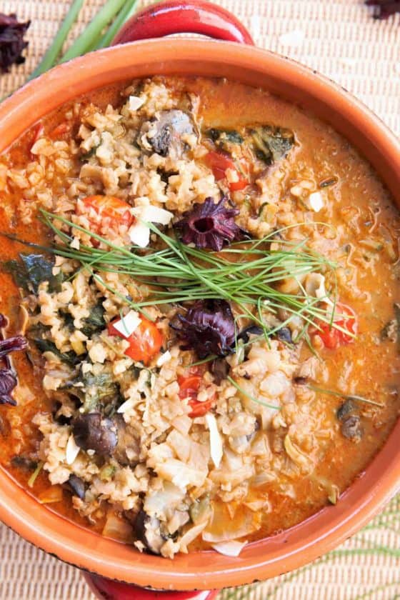 Red Curry Cauliflower Rice Vegetable Soup by Green Scheme