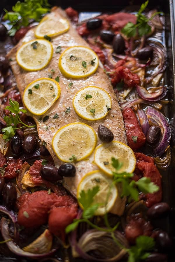Roasted Salmon with Olives and Tomatoes