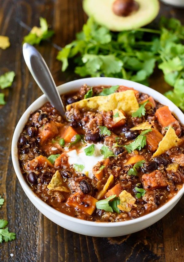 Slow Cooker Turkey Quinoa Chili with Sweet Potatoes and Black Beans from Well Plated by Erin