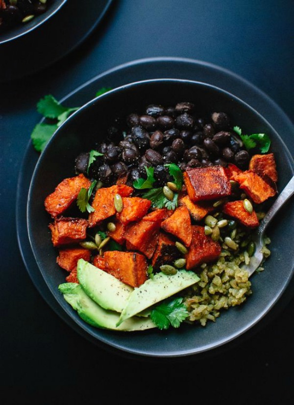 Spicy Sweet Potato & Green Rice Burrito Bowls from Cookie and Kate
