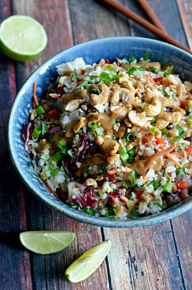 Thai Cashew Coconut Rice with Ginger Peanut Sauce.