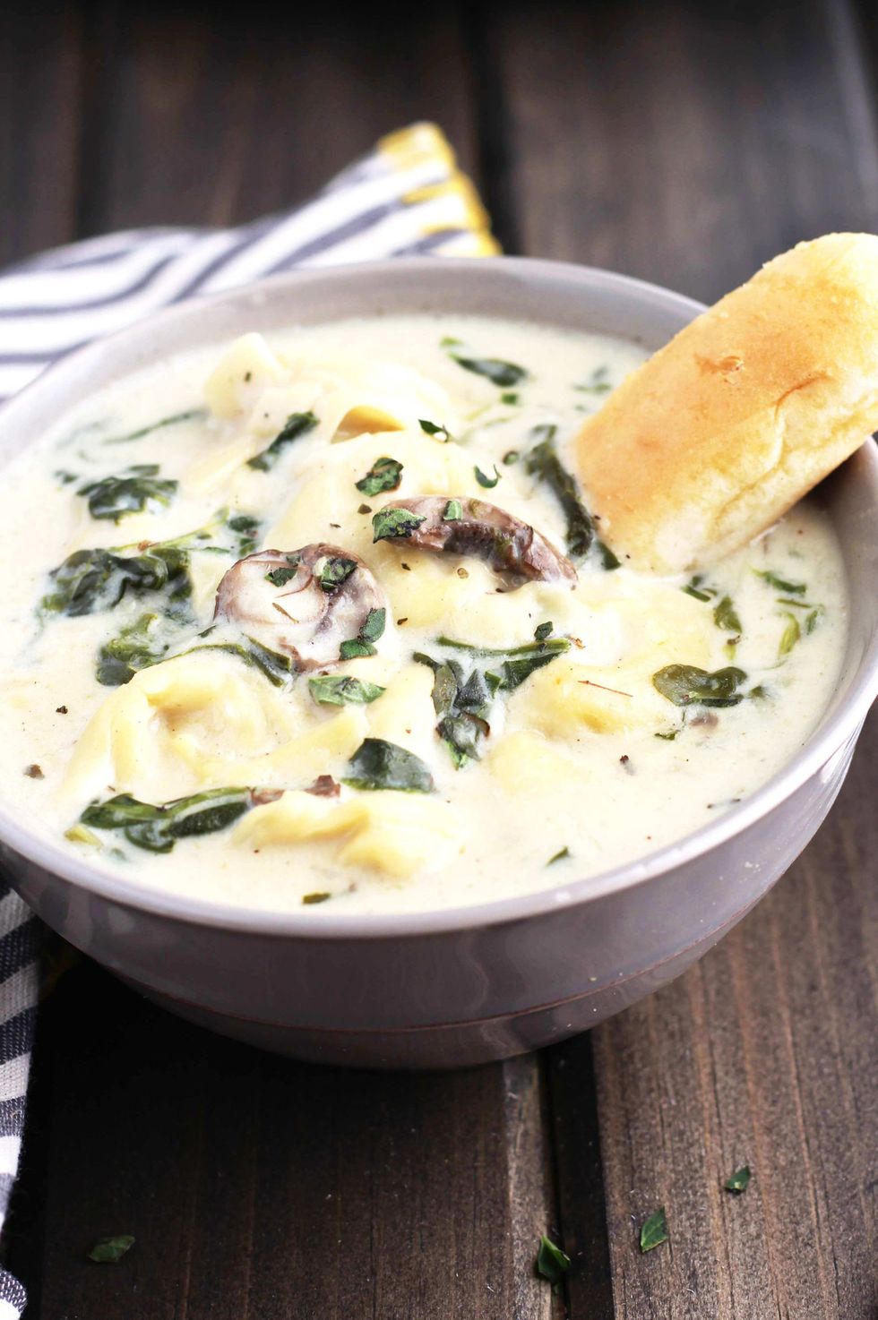 Tortellini Spinach and Mushroom Soup.