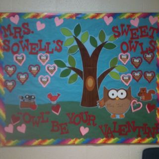 Valentine owl bulletin board.