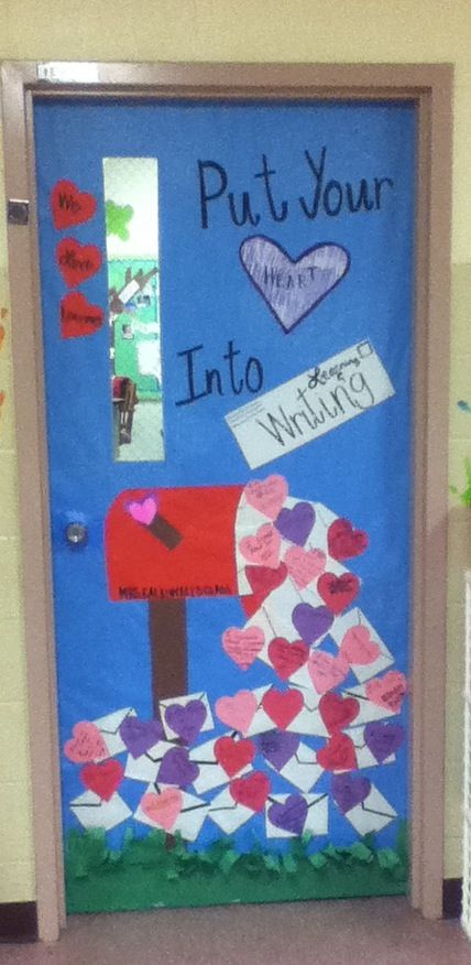 Valentines day classroom door. Students wrote one thing they learned this year on heart.