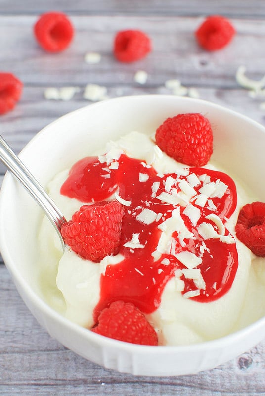 White Chocolate Mousse with Raspberry Sauce