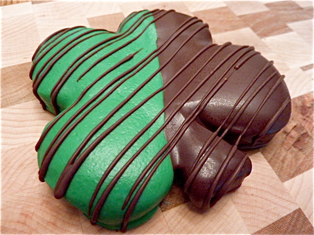 Chocolate Covered Four-Leaf Clover Shortbread Cookies.