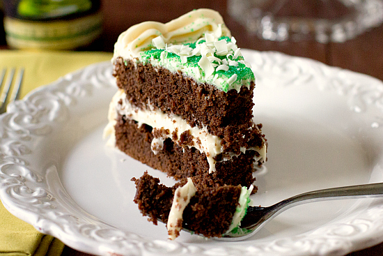 Chocolate Stout Cake with Bailey’s Irish Cream Cheese Frosting.