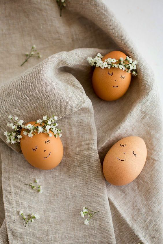 Floral wreath crowned eggs from Flax and Twine