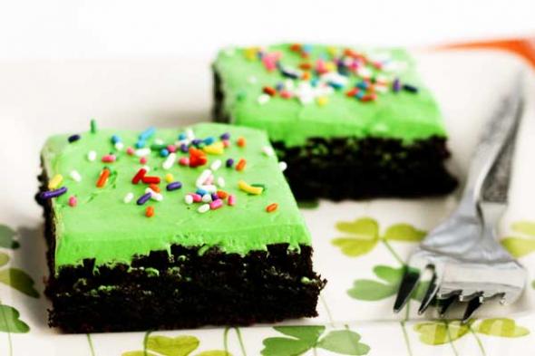 Green Frosted Chocolate Fudge Brownies.
