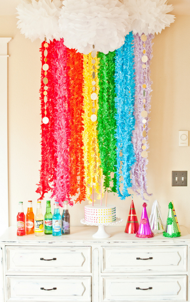Rainbow Fringe and Coins Garland Backdrop DIY By Sweet Lulu