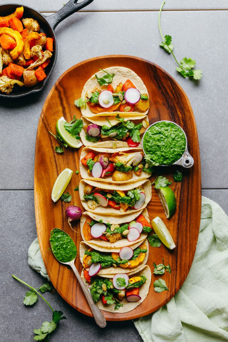 Roasted Vegetable Tacos with Chimichurri from Minimalist Baker
