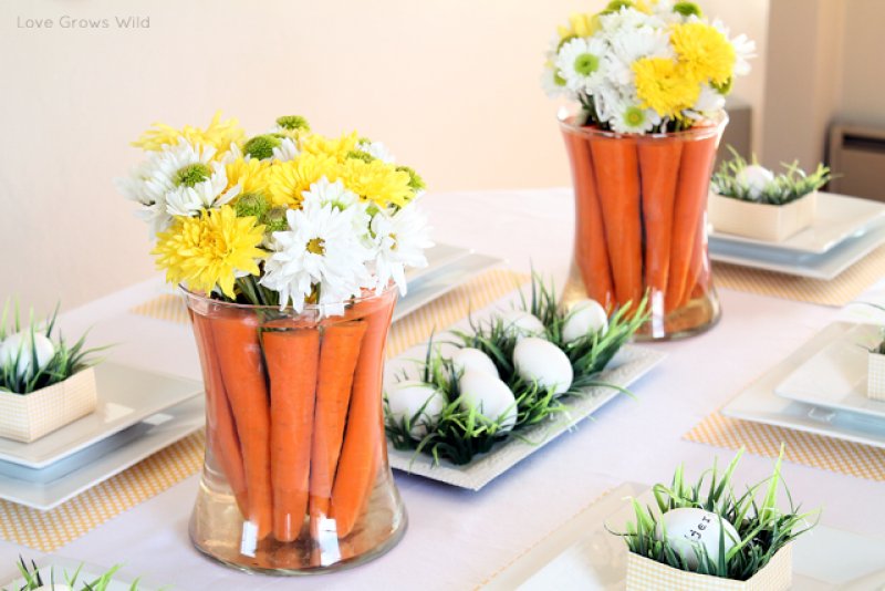 Spring-Inspired Easter Tablescape and Carrot Centerpieces.