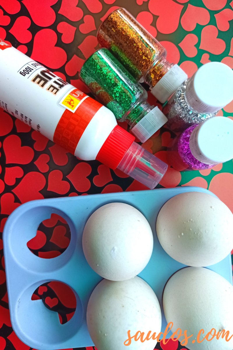 Supplies needed for Glitter Easter Eggs Craft