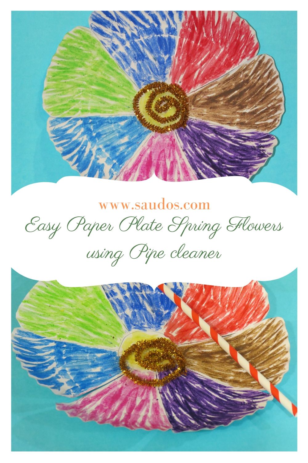 Easy Paper Plate Spring Flowers using Pipe cleaner