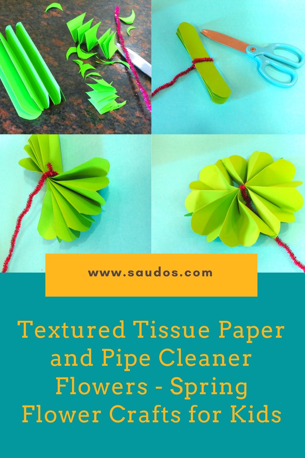 Textured Tissue Paper and Pipe Cleaner Flowers - Spring Flower Crafts for Kids