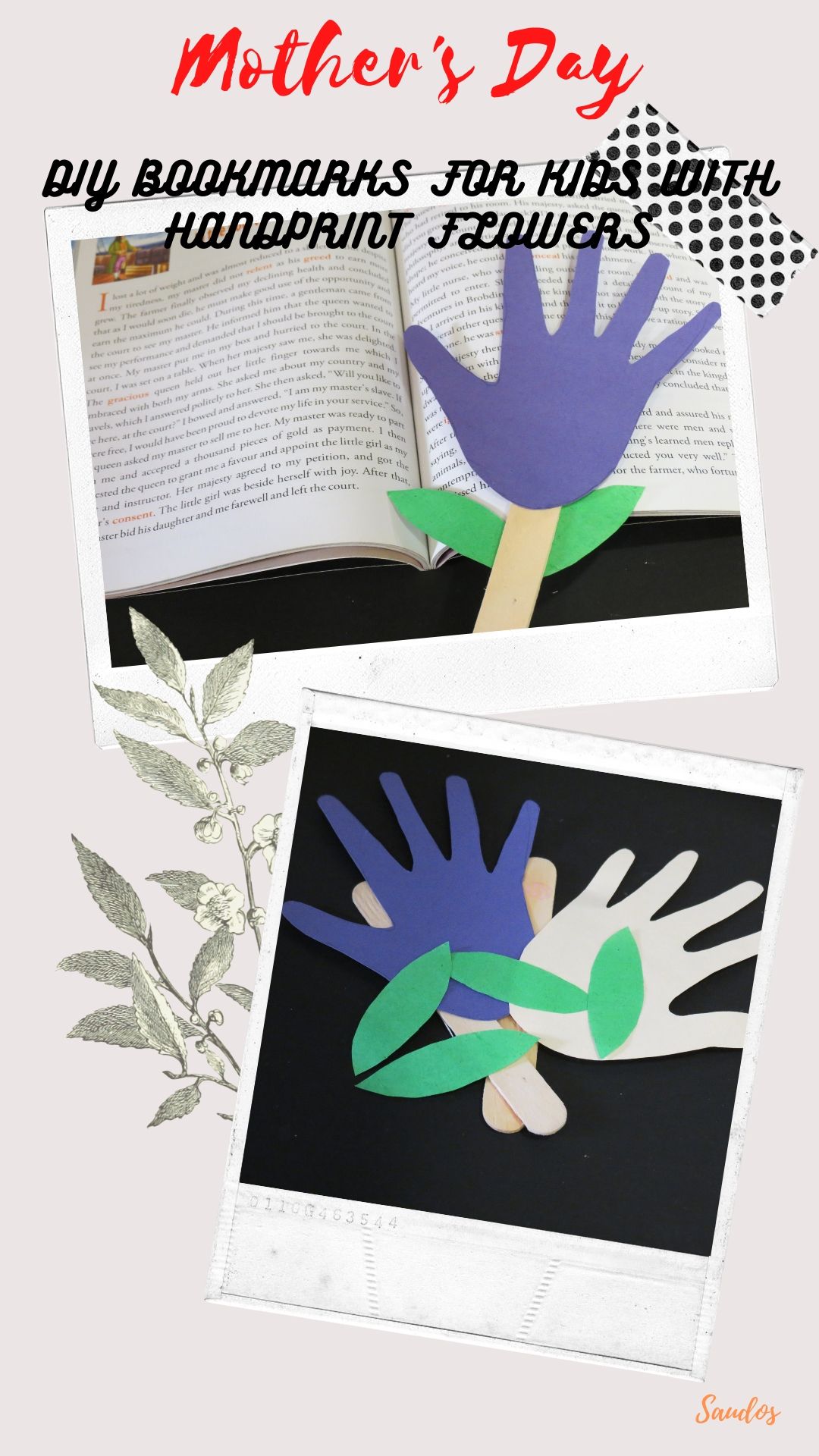 DIY Bookmarks for Kids with Handprint Flowers